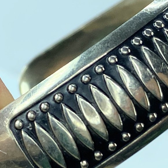 Signed Native American Hallmarked Pictograph Sterling Silver Cuff by B Webb - Picture 5 of 9